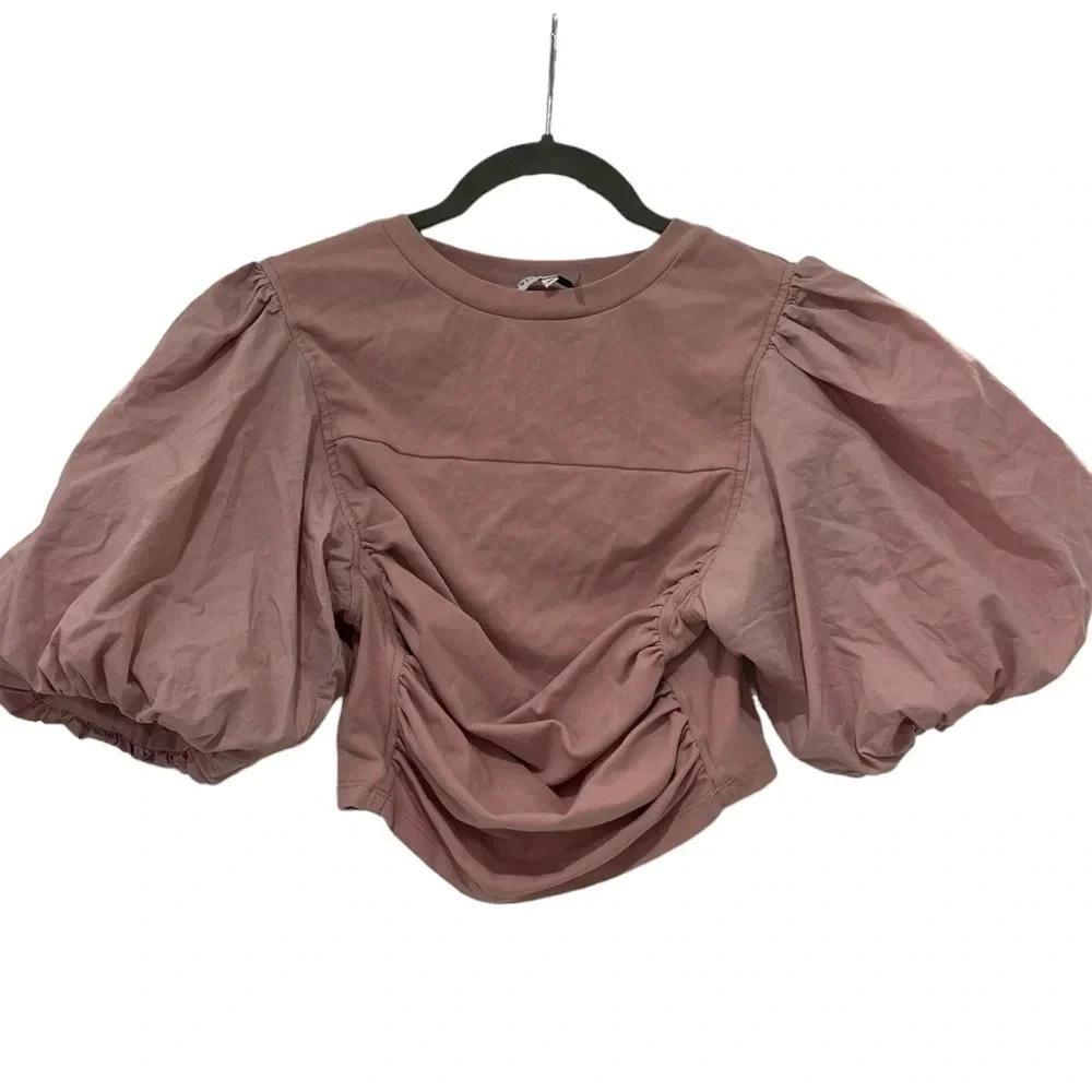 English Factory Mauve Puff Sleeve Crop Top Tee Shirt